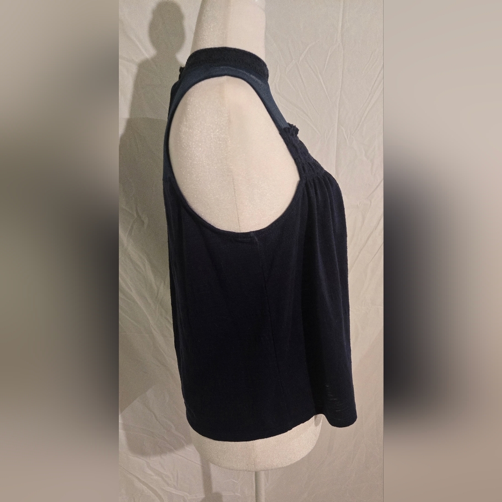 Xhilaration Dark Blue Sleeveless Blouse with Mesh Yoke - Picture 2 of 6